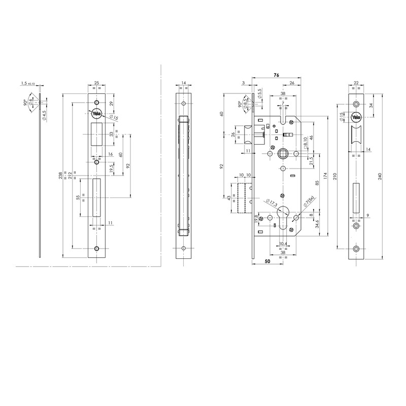YALE Y52X00500S2 Square Edge Wooden Door Lock Entry 50mm Center