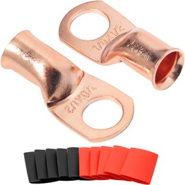 90° Pure Copper Cable Lugs 10pcs 1/0 AWG-5/16 90 Degree Bent Battery Lugs,Heavy Duty Copper Wire Lugs,Ring Terminal,0 Guage terminals,Battery Cable Ends/Terminal Connectors + 10pcs 3:1 Heat Shrinks