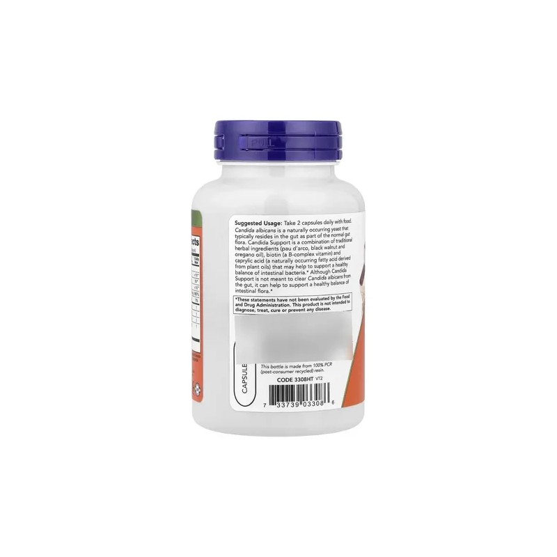 Suplemento en cápsulas NOW Candida Support en botella de 90