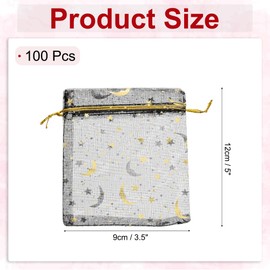 sourcing map Organza Bag 3.5" x 5", Sheer Moon Star Mesh Bags Drawstring Gift Bags Bulk Party Favor Bag Jewelry Pouches for Wedding Candy Valentines (Black-Gold, Pack of 100)