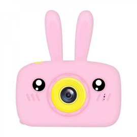 Kik_1080P Cute Bunny Soft Silicone Shell Digital Video Camera for Kids with Built-In Games X9C for Children Kid Party Outdoor and Indoor Play (Blue) - Color: Pink