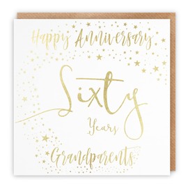 Hunts England - Grandparents 60th Anniversary Card - Gold Foil - Happy Anniversary - Sixty Years - Grandparents - Foil Stars Collection