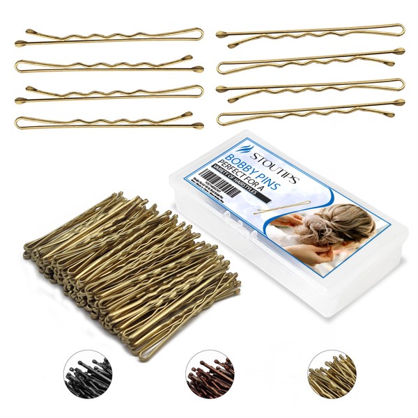 Stoutips 100 Pcs Hair Bobby Pins for Women — 5cm Blonde Hair Grips for Thick Hair with Storage Box — Easy to Take Everywhere Long Hair Pins for Hairdressing Makeup Styling