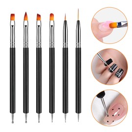 6pcs Doubel Ended Nail Art Brushes, Point Drill Drawing Painting Tools Set for DIY Nail Art Designs, Gel Polish Nail Designs Nail Carving French Nails (Black)