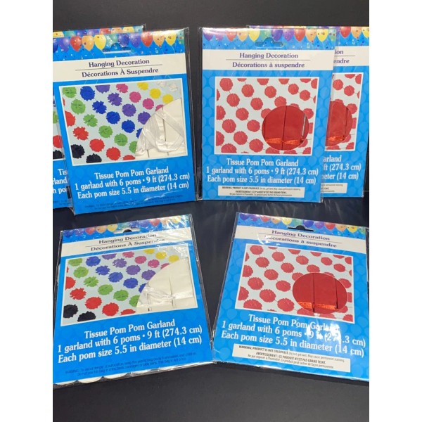 Unbranded 6 PACKS OF 9ftGARLAND/6 TISSUE POM POMS EACH Great