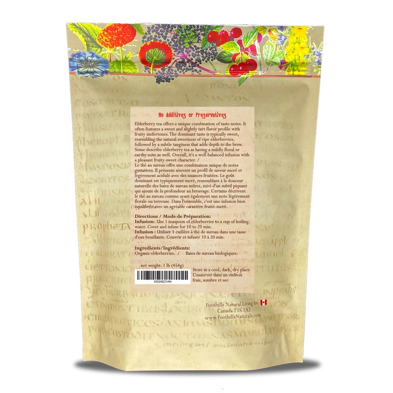 Foothills Naturals Elderberry Organic Whole - 1 pound(454g) 200+ Servings,