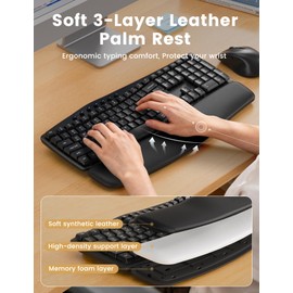 Quiet Wireless Keyboard and Mouse Combo,30dB Silent Ergonomic Full-Size Keyboard Set with Wave Keys & Soft Palm Rest, Dual-System Switch for Windows/Mac, Ideal for Business Teams & Home Office—Sablute