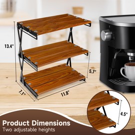 FEXIA Coffee Bar Organizer Foldable 3 Tier Carbon Steel Shelf for Coffee Bar Accessories, Condiment Storage Caddy for Kitchen Home Office Brown and Black