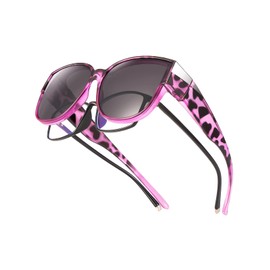 TINHAO Polarized Fit Over Glasses Sunglasses for Women UV Protection, Trendy Oversized Square Wrap Around Shades for Driving(Purple leopard,Black)