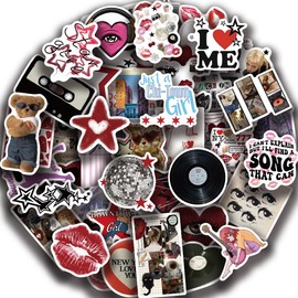 50 Packs Downtown Girl Y2k Stickers Water Bottles Laptop Phone Motorcycle Computer Guitar Skateboard Hydroflasks Trendy Y2K Vinyl Sticker Waterproof Aesthetic Trendy Decals for Teens Girls Adults