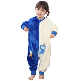 Thermal Pyjamas Children's Sleeping Bag Winter Baby With Feet Snooze Bag Winter Sleeping Bag With Sleeves Warm Lined Baby Sleeping Bag Sleeping Romper Boys Girls Unisex Pyjamas, Blue Penguin