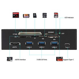 STW 3125 Card Reader 5.25Inch Multifunction Internal Card Reader Dashboard PC Front Panel Support M2, MSO, SD, MS, XD, 64G CF Card