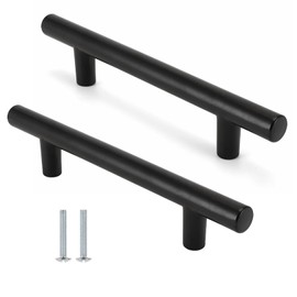 WEIKANG 2 Pcs Black Handles, Stainless Steel Kitchen Cabinet T Bar Handle, Furniture Drawer Pulls Cupboard Handles, Wardrobe Door Handless (96mm Center to Center Spacing, 150mm Projection Distance)