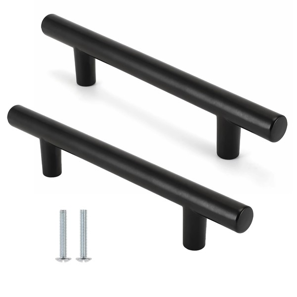 WEIKANG 2 Pcs Black Handles, Stainless Steel Kitchen Cabinet T