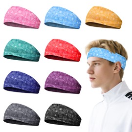 Sports Headbands for Men - Wide Stretchy Sweatbands for Running, Cycling, Football, Basketball, Yoga (Classic Style, 9 Pack)