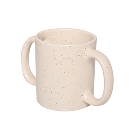 HealthGoodsIn - Taza de doble asa (taza de doble agarre) para ayudar a los temblores, apta para microondas, 11.83 onzas líquidas Oz. (350 ml), sin BPA, acabado mate, puntos marfil