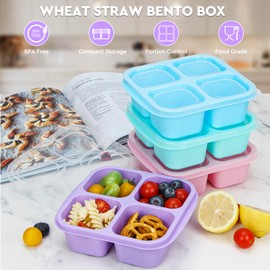 MaMix Snack Box Containers for Kids，4 PCS 4 Compartment Snack Bento Lunch Boxes for Kids/Adults/Toddlers/, Reusable Lunchable Container for School Travel (Marcon)