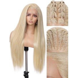 WIGNEE 13x6 Synthetic Lace Front Wig 28" Blonde Wig Pre-Plucked Handmade Lace Front Wigs with Kanekalon Futura Hair Voluminous Long Straight Synthetic Wigs for Daily Party Use
