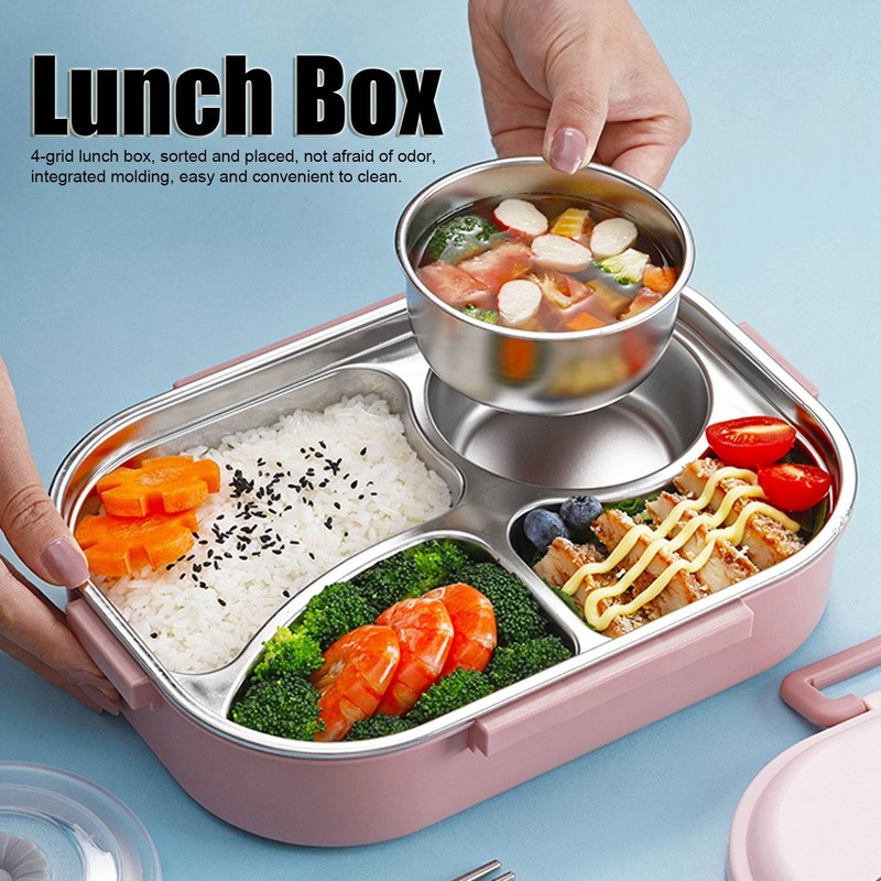 Stainless Steel Lunch Box, 4 GridContainers Portable Bento BoxProof Small
