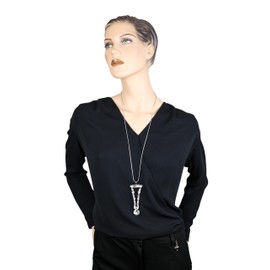 collezione alessandro Long chain exclamation mark large pendant with glass stones, Glass