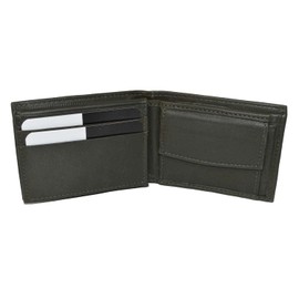 LB LEATHERBOSS Boys Slim Compact Flap Id and Coin Pocket Bifold Wallet (Army Green)