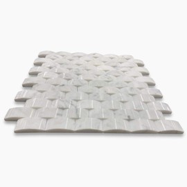 Stone Center Online Carrara White Marble 3D Cambered 1x2 Brick Arched Mosaic Tile Polished Kitchen Bath Wall Floor Backsplash Shower (1 Sheet)