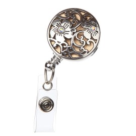 BooJee Beads Retractable Badge Holder 32" Fashionable Badge Reels Retractable for Office Workers Teachers Students Nurses with 360° Swivel Alligator Clip Cute Badge Reel (Clematis Silver Flower)