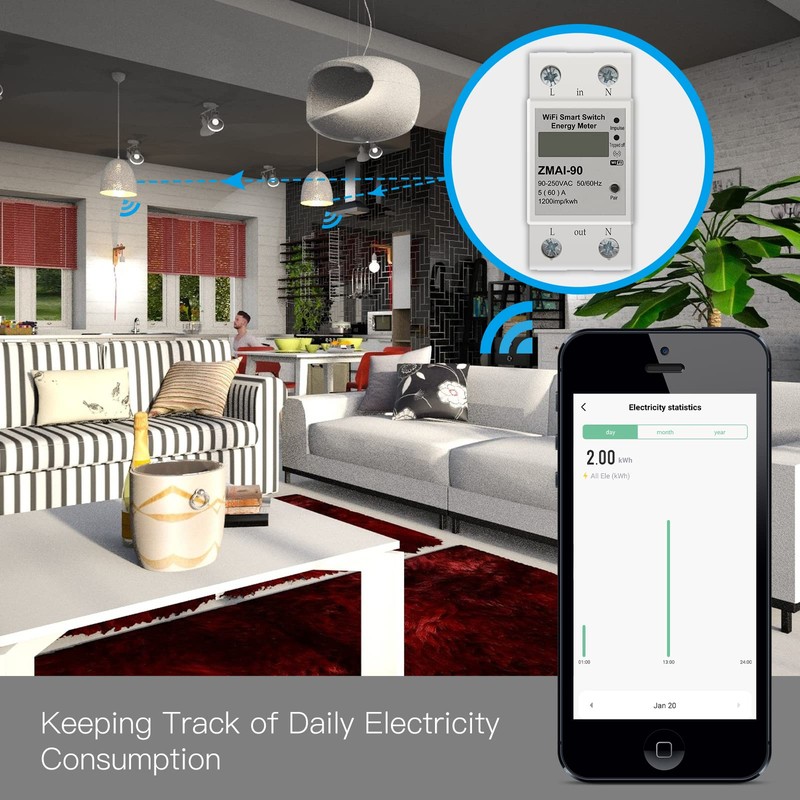 WiFi Smart Energy Monitor Switch Meter, Compatible with Alexa Google