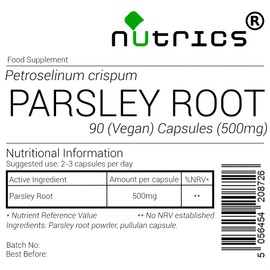 Nutrics® 500mg Parsley Root x 90 V Capsules (1 Month Supply) x Suitable for Vegan Vegetarian Halal & Kosher Diet