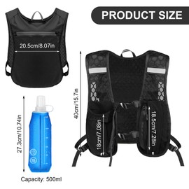 Running Vest with 500 ml Water Bottle, Hydration Vest, Reflective Hydration Backpack, Running Backpack, Reflective Backpack, Marathon Running Backpack, Trail Running Vest, Adjustable for Runs, Cycling