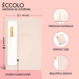 Eccolo - Cuaderno de diario con forro, tapa dura rosa, incluye bolígrafo y soporte, 256 páginas rayadas, 5.75 x 8.2 pulgadas