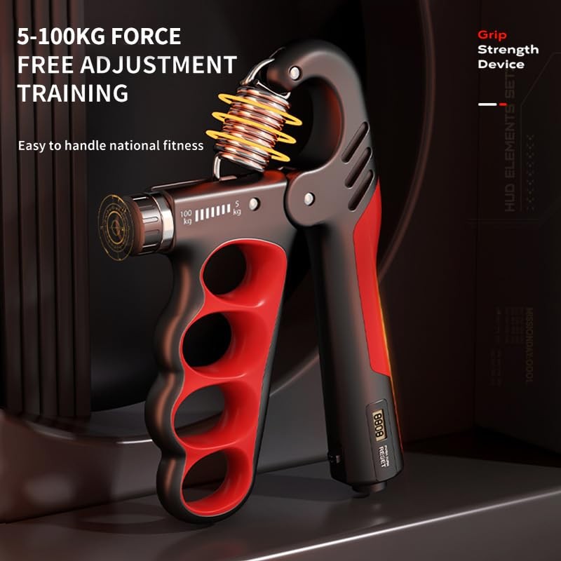 Adjustable Hand Grip Strengthener 11-220Lbs/100KG with Auto Counter - Forearm