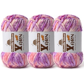 3 Pack Plush Chenille Chunky Yarn - Fluffy Velvet Yarn Crochet for Blanket Knitting and Crocheting - Soft Baby Yarn for Crocheting - Amigurumi Crochet Yarn 100g (87yds) (Pinkish Purple)