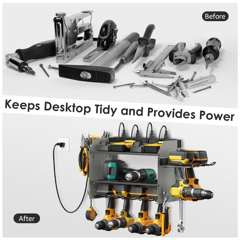 CCCEI Modular Power Tool Organizer Wall Mount Charging Station, Grey