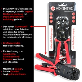 AIXONTEC Crimping Tool - Premium Quality - Universal Crimping Tool for Modular Plugs - Hand Crimping Pliers Suitable for RJ45, RJ12, RJ11, RJ10, 4P2C, DEC