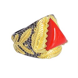 Designer-Statement-Ring, 925er Sterlingsilber, Schwarz rhodiniert vergoldet SZ-N 1/2-4725-A, Edelstein, Koralle