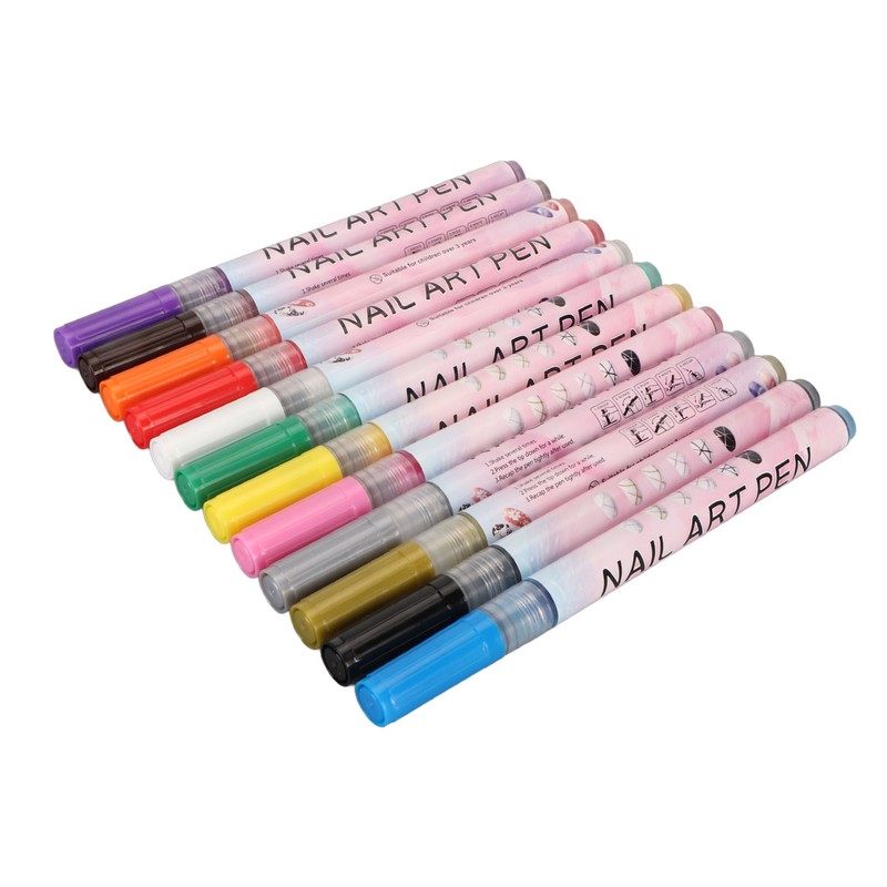 12Pcs 3D Nail Polish Pens 0.5mm Tip Bright Colors Easy