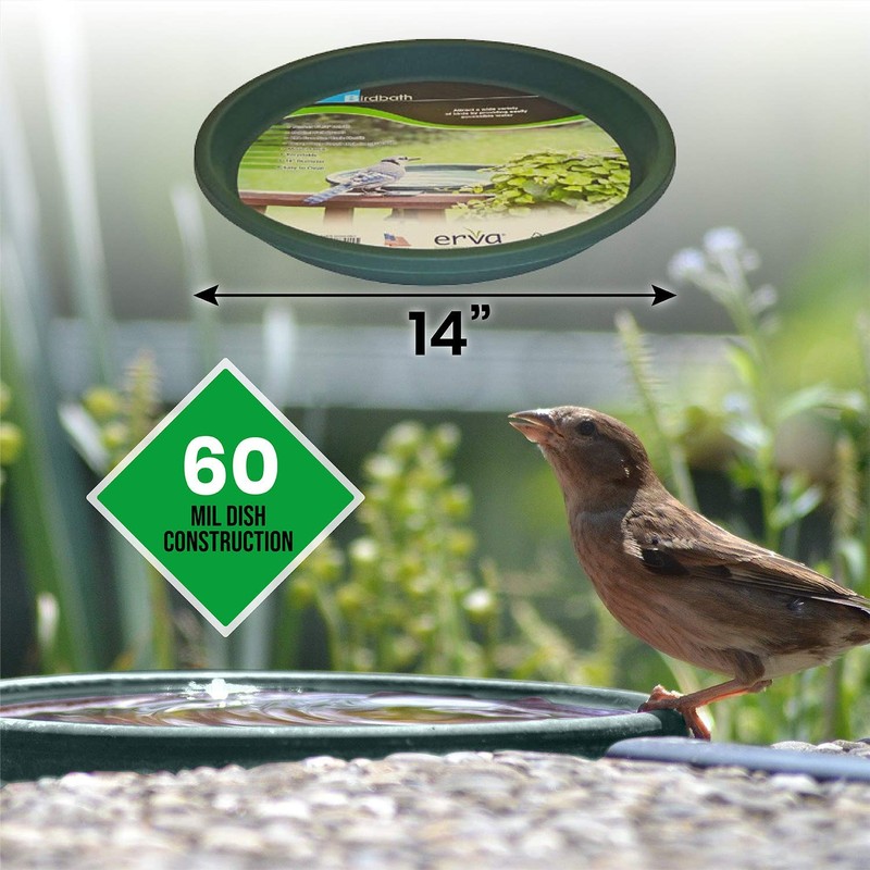 Erva D14GR 14 in. dia. Bird Bath Plastic Dish; Green