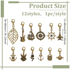 BENECREAT 12 Styles Traveler's Notebook Vintage Charms, Bracelet Charm with Lobster Clasps for Jewelry Making, Notebook Decor, Antique Golden Alloy Pendants for Journal Planner, Necklace, Keychain