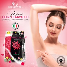 DERMAWAX Dermawax 500 Gramm Rose Wax Perlen mit Kokosöl- Professionelles Heißwachs für Haarentfernung- Sanftes Waxing ohne Streifen- Brazilian, Beine, Achseln, Gesicht- Für Frauen & Männer (0,5 kg, Black Rose)