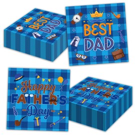 Happy Father's Day Paper Napkin, 80PCS Father's Day Napkins Disposable Luncheon, Best Dad Party Supplies Birthday Decorations, Dad Paper Napkin for Best Father Party Decorations Supplies