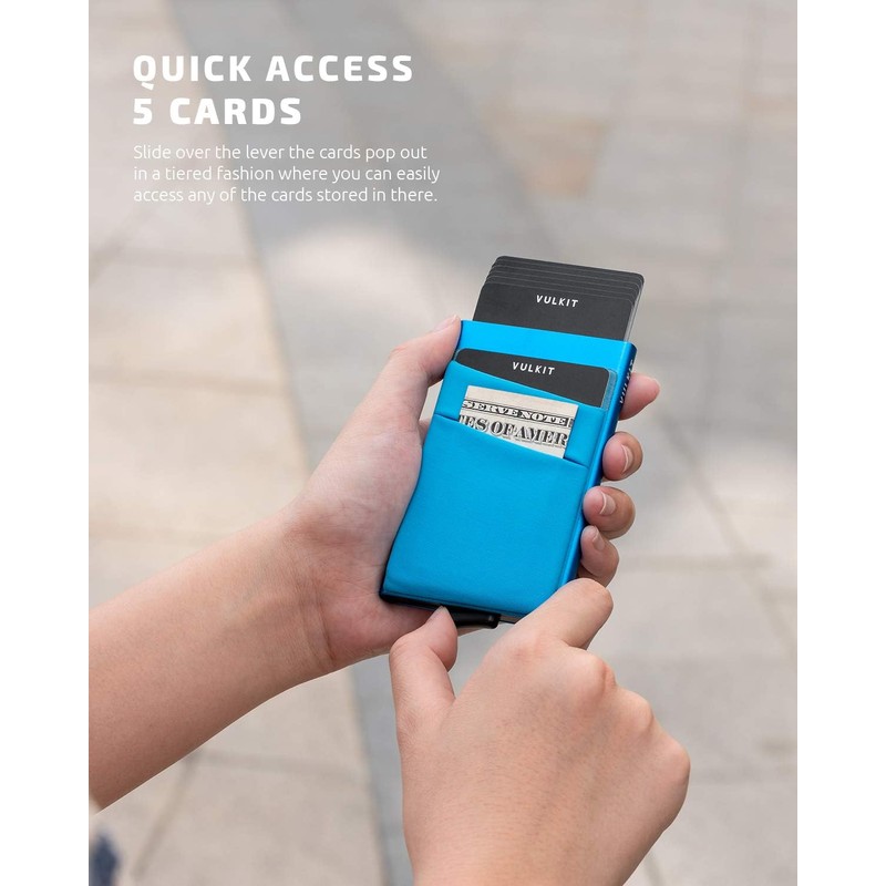 VULKIT Card Holder with Money Pocket Pop Up Wallet RFID