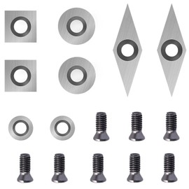 Tungsten Carbide Inserts Wood Lathe Turning Tools, Wood Lathe Tools Set Include 11mm Square, 30x10mm Diamond with Sharp Point,12mm and 8.9mm Round Shape and Screws-16Pcs