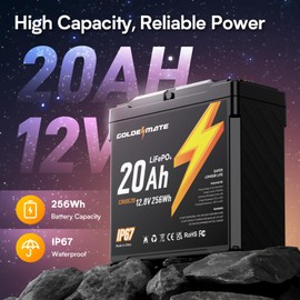 GOLDENMATE 12V 20Ah LiFePO4 Battery(2 Packs), IP67 Waterproof, 12V Lithium Battery with 5000+ Deep Cycles, Built-in BMS & Premium Battery Cells, Ideal for Solar, Marine, Fishfinder, Off-grid camping