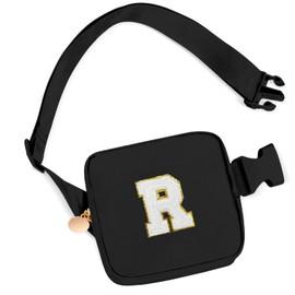 Uygafly Gifts for Girls Teens Kids - Mini Belt Bag Crossbody Bag - Birthday Gifts for Daughter Sister Her,Teen Girl Essentials,Travel Essentials,Cute Teen Trendy Stuff - Black,Initial White R