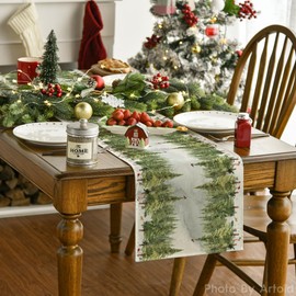 Artoid Mode Xmas Trees Snowflakes Christmas Table Runner, Seasonal Winter Holiday Kitchen Dining Table Decoration for Home Party Decor 13x60 Inch