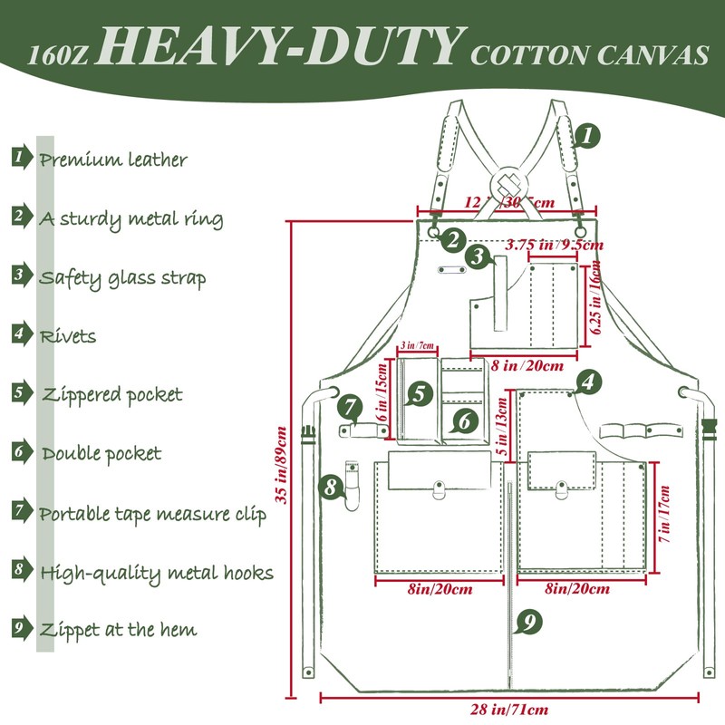 Stenffy Woodworking Apron, Tool Apron, Canvas, Multiple Pockets, Adjustable Zipper,