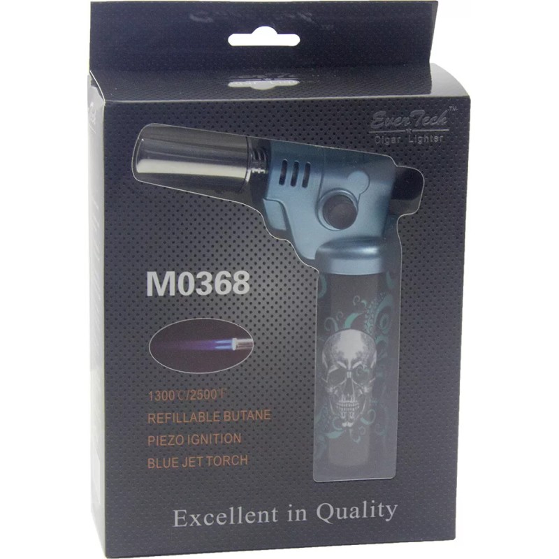 Ever Tech Double Table Torch Lighter Adjustable Flame Refillable Skull