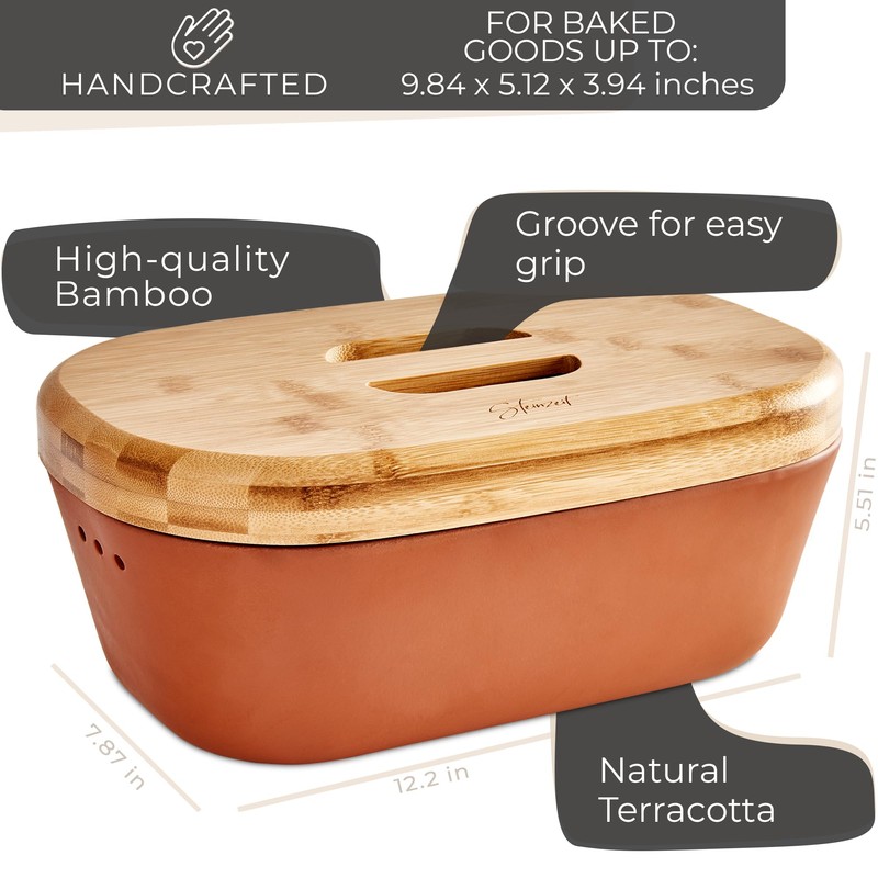 Steinzeit Bread Box Made from Breathable Terracotta (9.8x5.1x3.9 inches) -
