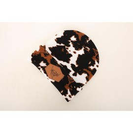 Cowprint Highland Cow Beanie - Color: Black and Brown Embroidered Patch